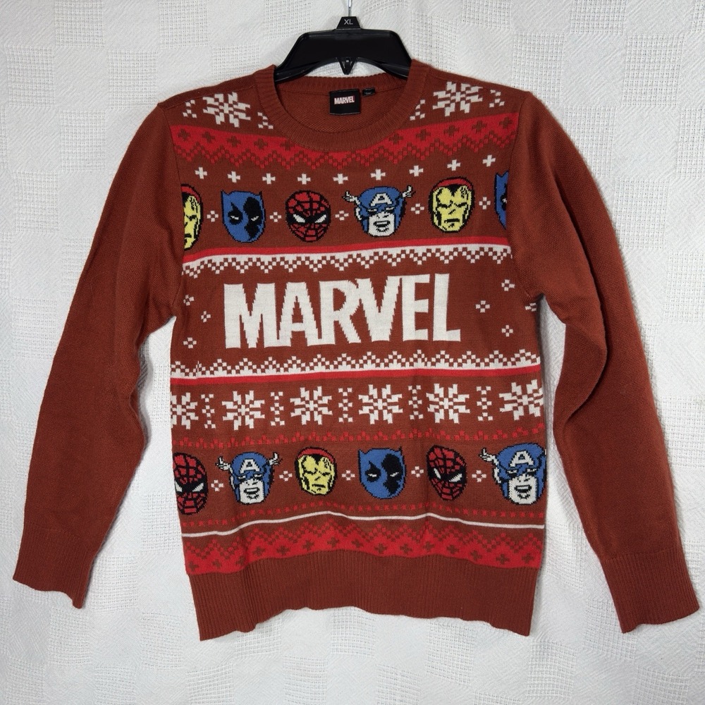 Marvel Avengers Ugly‎ Christmas Sweater Holiday Iron Man Hulk Spiderman Size L
